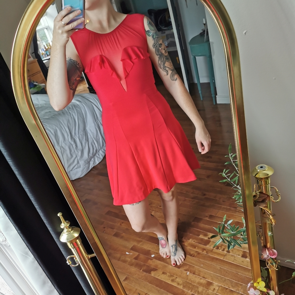 French Connection 'Dolly mesh flare dress'